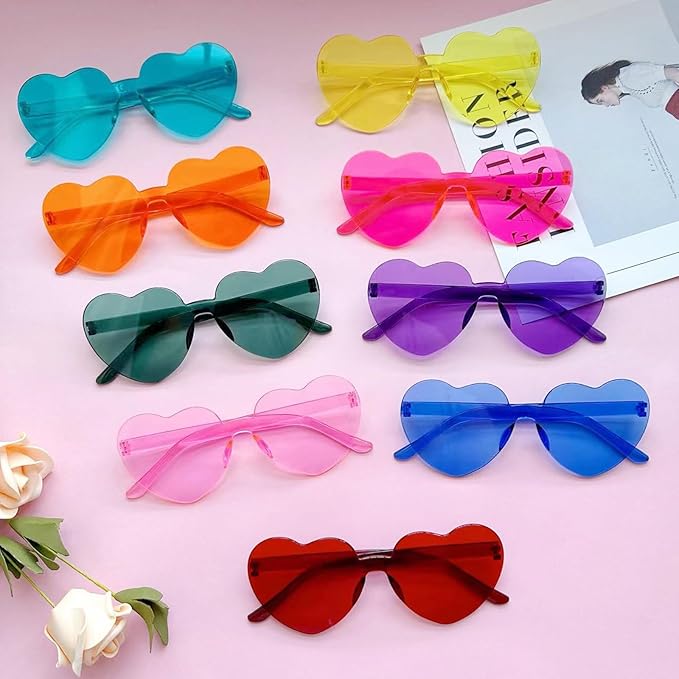 9 Pack Heart Shaped Sunglasses Rimless Heart Glasses for Bachelorette Party Birthday Decorations Party Favors
