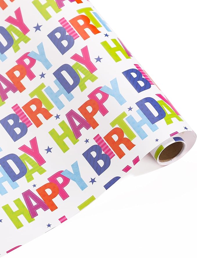 3 Rolls Birthday Wrapping Paper Roll - 17 in X 120 in Per Roll - Sparkly Rainbow Holographic Wrapping Paper for Girls Kids Birthday Gift Wrap