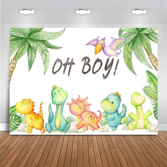 Mocsicka Dinosaur Baby Shower Backdrop Oh Boy Roar Dino Party Decoration Jungle Birthday Party Newborn Photography Background Cake Table Banner Decoration Photo Booth Studio Props(8x6ft(96x72 inch))