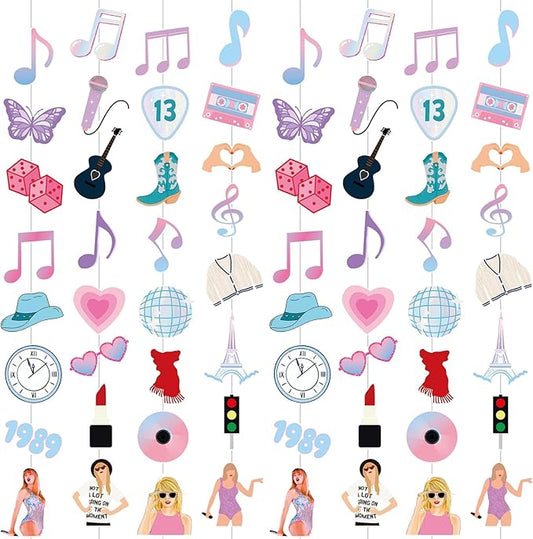 8PCS Music Garlands Banners, Pre-strung Singer Music Hanging Garland, Music Themed Party Decorations for Girls Women Backdrop Fans Birthday Bachelorette Baby Shower Bridal Shower
