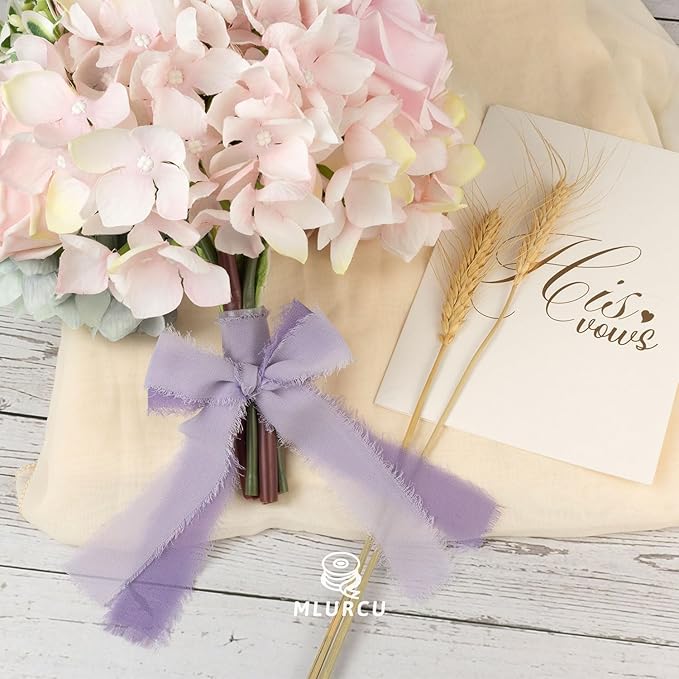 Purple Chiffon Ribbon - 1 Inch x 3 Yds, Lilac/Lavender/Dark Purple/Violet/Plum, Frayed, Wedding Invitation/Flower Bouquets/Gift Wrapping/Bridal Shower