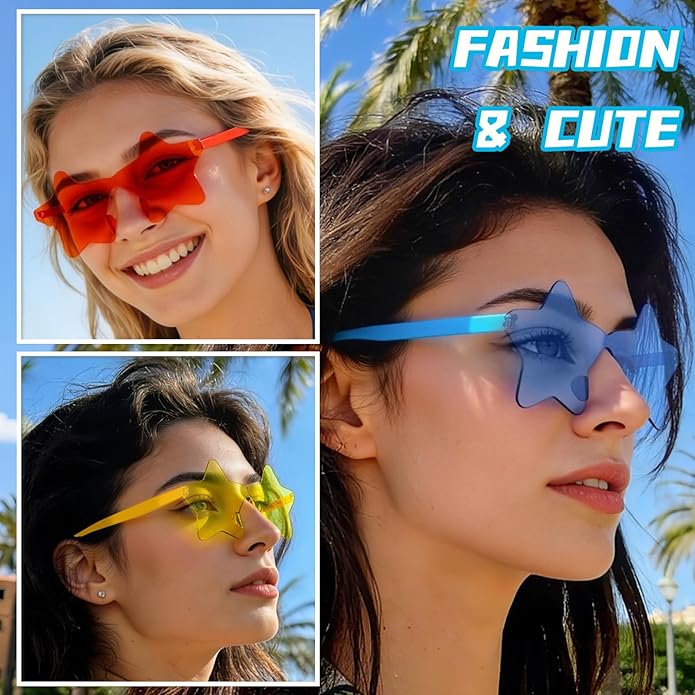 9 Pack Star Sunglasses, Colorful Rimless Star Shaped Glasses, Unisex Party Favors Supplies for Beach, Pool, Outdoors