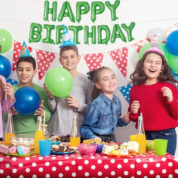 Green Happy Birthday Balloons Banner 16 Inch Mylar Foil Letters, Inflatable Party Decor and Birthday Decorations for Women, Men, Boys & Girls Kids and Adults, Reusable, Party Supplies