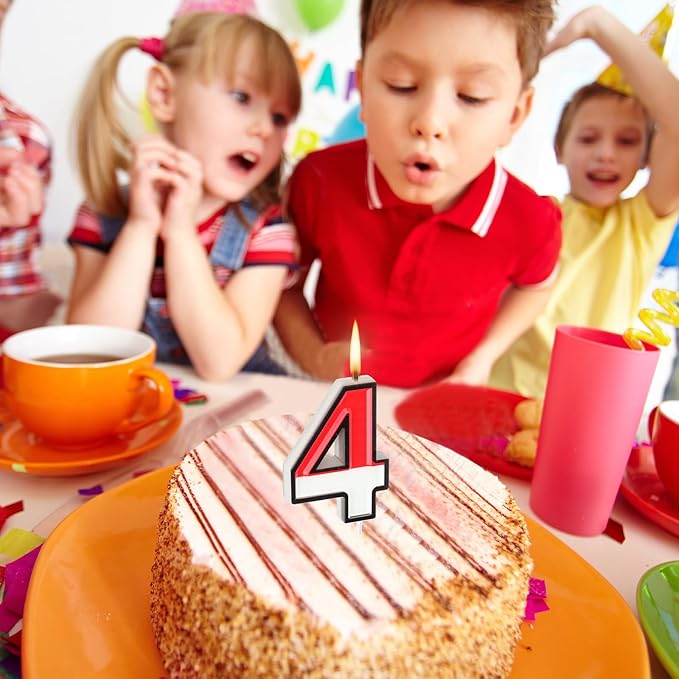 Conelist Cartoon Red and White Birthday Cake Candle Numeral Birthday Cake Topper for Animated Decoration Cartoon Party Supplies(Number 4)