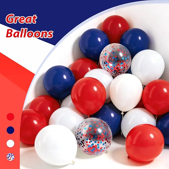 60pcs Red White and Blue Balloons 12inch, Navy Blue Confetti 4th of July Balloons for Fourth of July Graduation Birthday Party Decorations