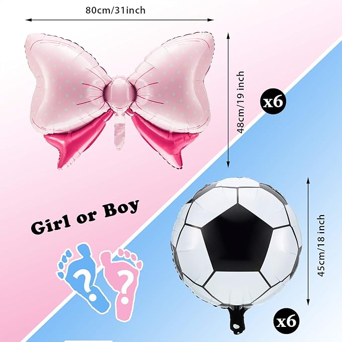 12 Pieces Gender Reveal Soccer Ball Balloons Includes 6 Pink Bow and 6 Soccer Ball Balloons Party Favors Supplies Decoration Accessories for Gender Reveal Party, Baby Shower, Birthday