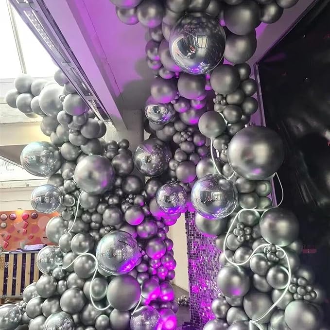 412pcs Metallic Silver Balloon Garland Arch Kit 18 12 10 5 Inch Different Sizes Latex Chrome Balloons for Baby Shower Birthday Graduation Wedding Anniversary Celebration Party Decoration
