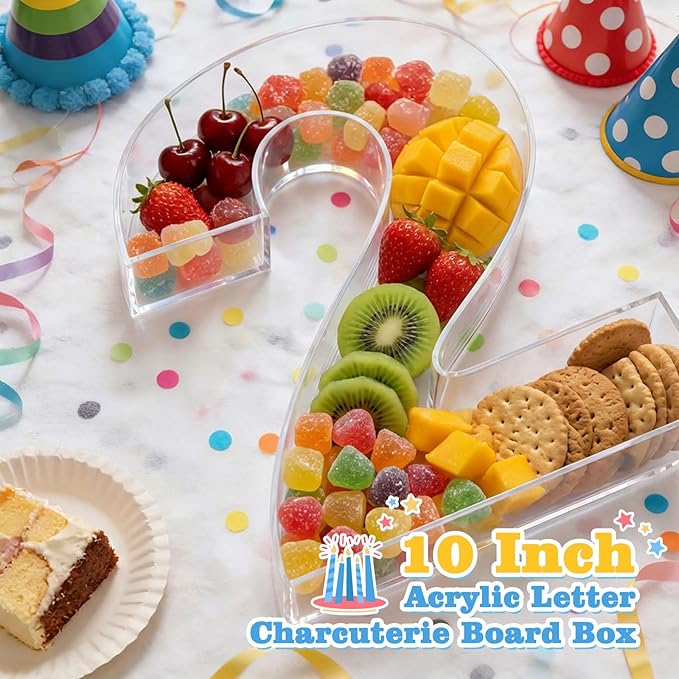Ledido 10’’ Acrylic Number Charcuterie Board Box, Reusable Fillable Serving Tray for Candy Cake Fruit Snack, Easy-Clean Acrylic Charcuterie Tray for Birthday Anniversary Party Decorations, Number 25