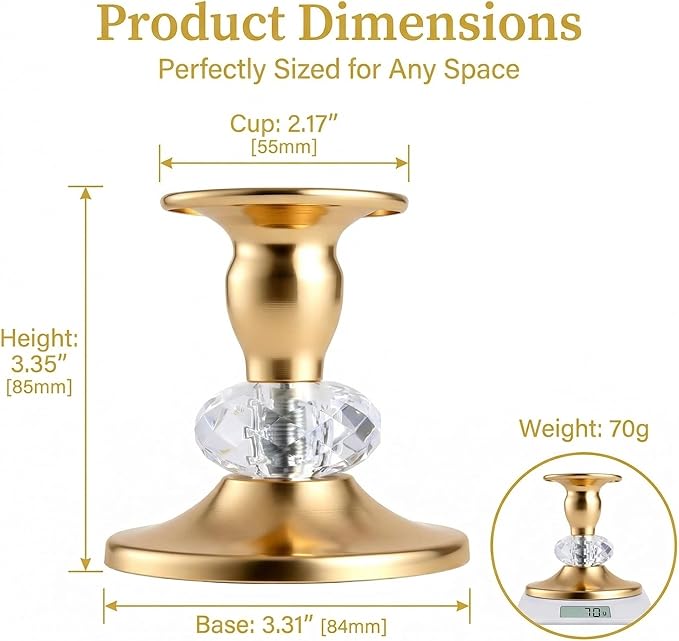 Candlestick Holders Taper Candle Holders, Candle Stick Candle Holder for Table Centerpiece, Wedding Reception, Festive Christmas Mantel Decoration or Home Decor(Golden, 6 Sets(12 Pcs))