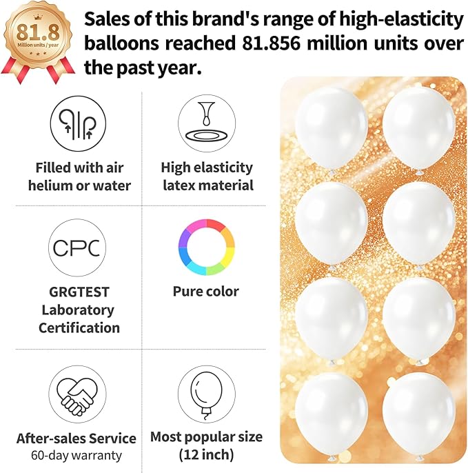 110pcs Pearl White Balloon 12 inch, Pearl white Latex Balloons for Birthday Party Baby Shower Wedding(with 2 Ribbons).