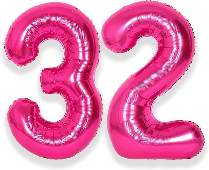 SUWEN 40 Inch Large Hot Pink 32 Balloon Numbers Big Foil Helium Number Balloons 0-9 Jumbo Happy 32nd Mylar Birthday Party Decorations for Women 23 Anniversary Party Supplies