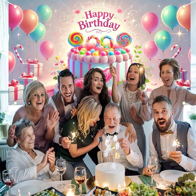 Happy Birthday Cake Decoration Banner 71x43 Inch, Pink and Gold Balloons Theme, Ideal for Cake Photoshoots, Birthday Parties, and Event Decorations