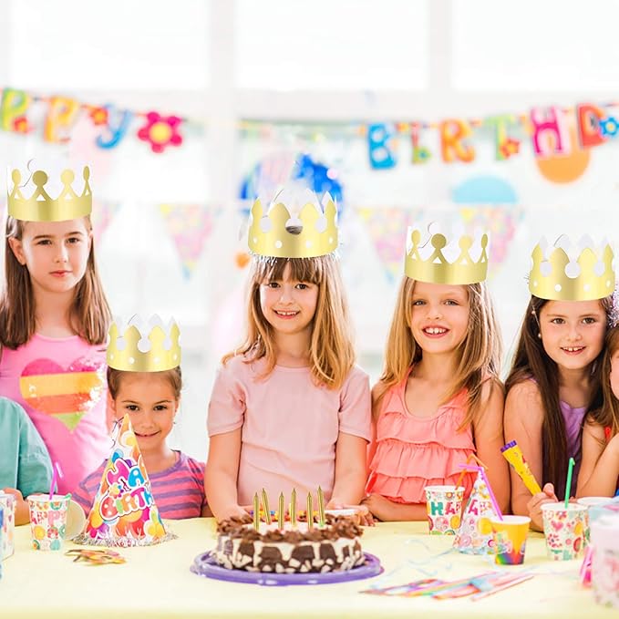 LOCOLO 30 Pieces Golden Paper Crown Gold Paper Crowns Birthday Party Bulk Crown Party Crowns Hats King Crown for Adults Students Hat Party Supplies Favors Celebration Photo Props