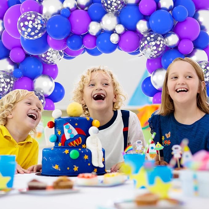 Purple Blue Silver Balloon Garland Arch Kit - Blue Purple Metallic Silver Balloons Video Game Birthday for Video Gamer Miner Birthday Outer Space Anniversary Wedding Graduation Party Decors