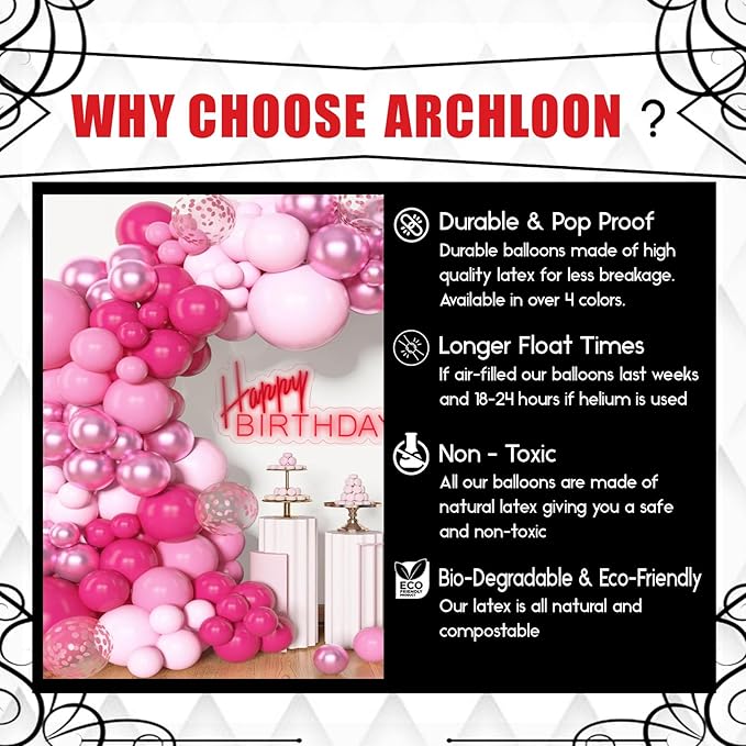 Archloon Pink Balloons Arch Kit, 157Pcs Hot Pink Balloon Garland Kit Metallic Rose Gold Confetti Balloons for Birthday, Wedding, Princess Theme, Engagements, Baby Shower, Anniversary Party Decoration