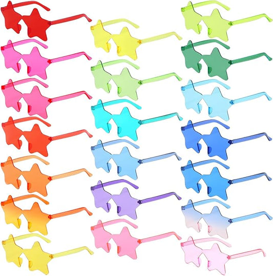 10/20 Pack Star/Heart Shape/Round/Butterfly/Cat Eye/Rectangle/Fire Rimless Tinted Party Sunglasses Color Glasses