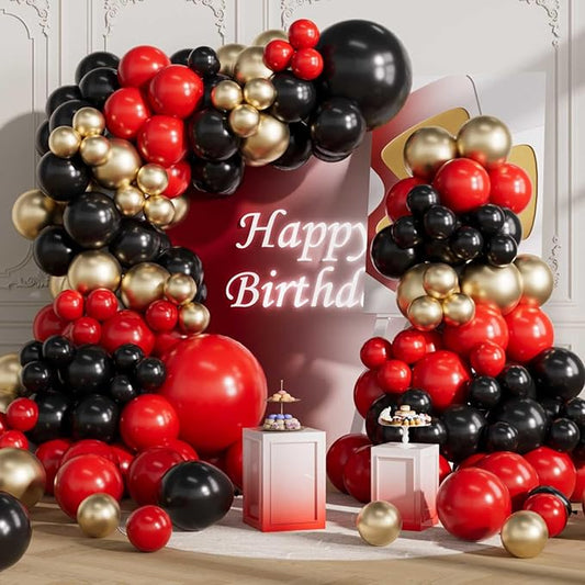 Red Balloons Arch Kit 155Pcs Different Sizes of 18 10 5 Inch Latex Red Black Metallic Gold Balloon Garland for Birthday Anniversary Graduation Party Decorations