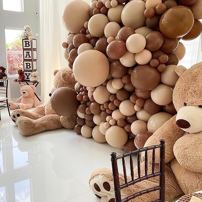 PartyWoo Brown Balloons 152pcs Different Sizes of 18 12 10 5 Inch Boho Neutral Fall Coffee Tan Balloons Arch Kit Garland for Birthday Boy Baby Shower Jungle Safari Fall Party Decorations Brown-F09