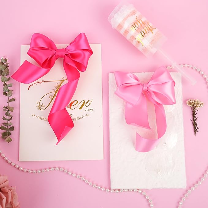 MAYREEL Pink Satin Ribbon 1.5 Inch Blush Pink Ribbon for Gift Wrapping Flower Bouquet Crafts Wedding Bridal Shower Valentine's Day 5 Rolls 5 Yards Each Color Total 25 Yards
