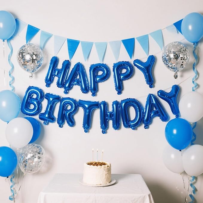 Dark Blue Happy Birthday Balloon Banner Set -16 Inch Foil Letters Balloons, Reusable Birthday Decorations and Party Supplies, Suitable for Men and Women's Birthday Decorations，Party Backdrop