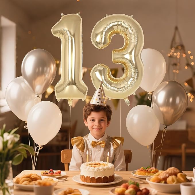 Champagne Large Number 13 Balloon, 40 Inch Light Gold Foil Helium Number Balloons, Giant Mylar Number 13 Balloons for 13 Years Old Birthday Party Anniversary Decorations (Champagne Gold 13)