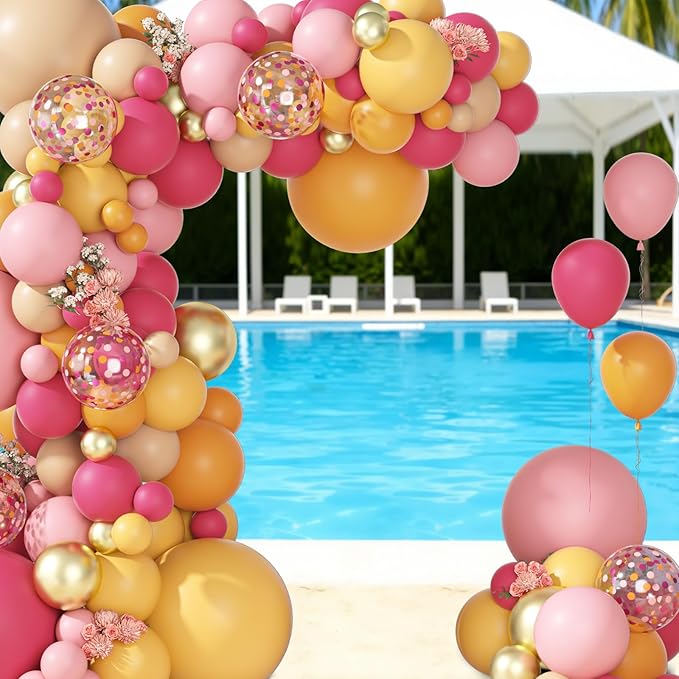 Ouddy Party 149Pcs Pink and Orange Balloon Garland Kit Different Sizes 18 12 10 5Inch, 6Pcs 18” Hot Pink Peach Metallic Gold Balloons for Summer Tropical Baby Shower Wedding Birthday Party Decor
