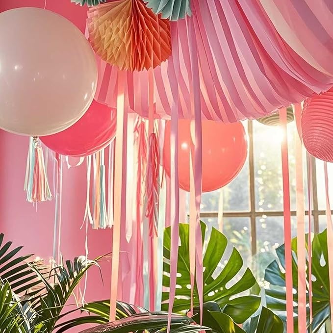 Pink Crepe Paper 6 Pcs Streamers for Party Decorations, Birthday Wedding DIY Crafts, Gift Wrapping Supplies