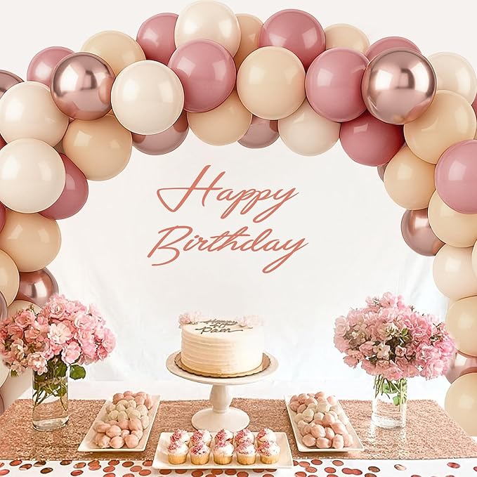 Patimate Retro Blush Pink Balloons Set, 50 pcs 12 inch Metallic Rose Gold Dusty Pink Pastel Orange Nude Latex Balloons Kit for Birthday Bridal Shower Bachelorette Boho Baby Shower Party Decorations