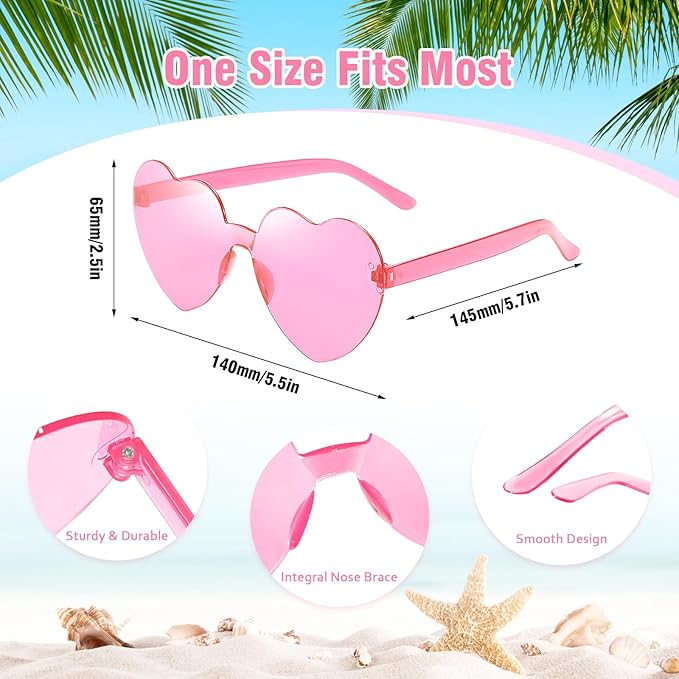 Pibupibu 36 Pcs Rimless Heart/Star/Butterfly/Flame/Cateye Party Sunglasses Bulk for Women Men, Fun Bachelor Party Glasses