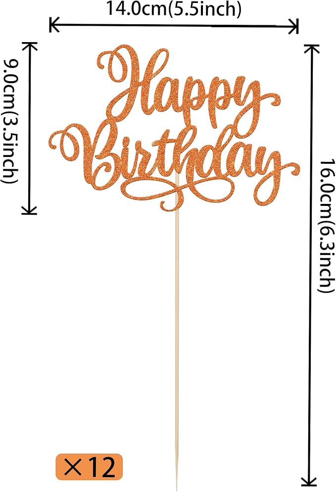 12 PCS Happy Birthday Centerpiece Sticks Double Sided Glitter Birthday Party Table Flower Centerpieces Anniversary Floral Decorations for Celebrating Birthday Party Centerpieces Supplies Orange