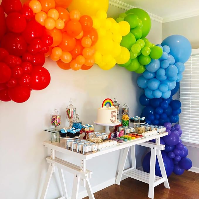RUBFAC 189pcs Rainbow Balloon Garland Arch Kit, 7 Assorted Colors 5/12/18 Inch Latex Balloons for Birthday Party Baby Shower Wedding Anniversary Decoration