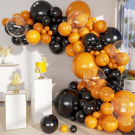 Orange and Black Balloons Arch Kit, 151Pcs Black Orange Bobo Balloons Garland 18 12 10 5 inch for Halloween, Graduation, Birthday Bengals, Harley Davidson Party Decoration