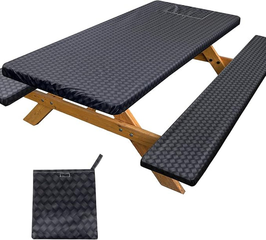 Picnic Table Cover with Bench Covers Portable Table Cloth Built-in Storage Pocket Picnic Table Covers With Elastic Waterproof Camping Essentials for RV Camping