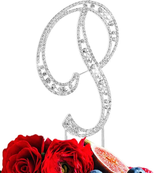 Letter P Cake Topper Rhinestone Crystal Silver Letter For Wedding or Anniversary Birthday Party Decoration Supplies