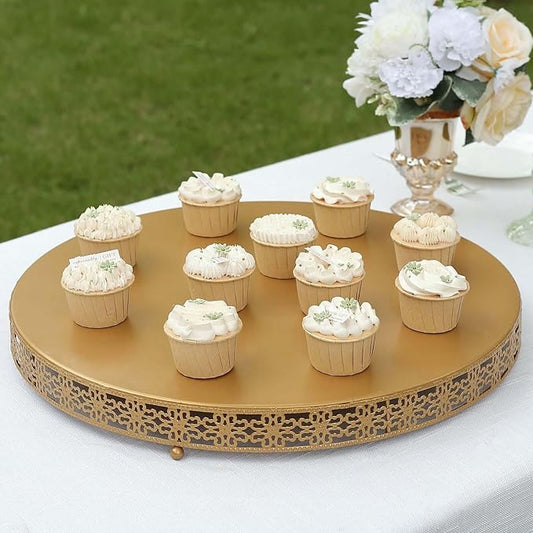 Efavormart Gold Metal Fleur De Lis Round Pedestal Cake Stands, Cupcake Dessert Display Stand Table Centerpiece - 20"