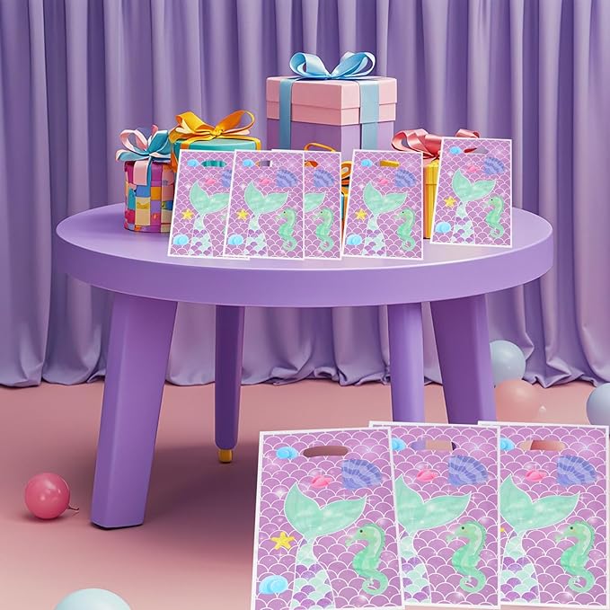 YYaaloa 30pcs Goodie Bags Party Favor Plastic Candy Gift Loot Bulk for Birthday Baby Shower Return Gift (Purple-Mermaid)