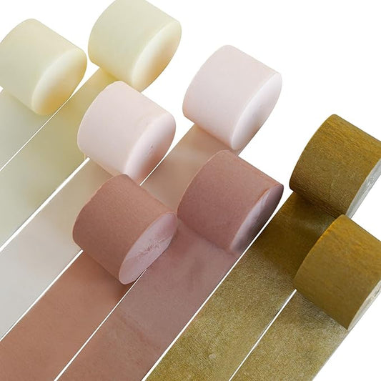 PartyWoo Pink and Gold Crepe Paper Streamers 8pcs 656ft Pack of Baby Dusty Pink Gold Ivory White Crepe Paper Streamers for Birthday Baby Shower Graduation Wedding Bachelorette Party Decorations