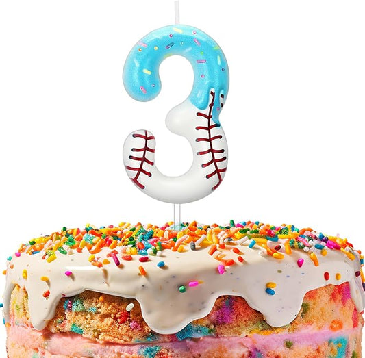 Conelist Ice Cream Drip Baseball Birthday Candle Number 3, Baseball Ice Cream Drip Birthday Cake Topper Candle Number 3 for Cake Sport Teams Theme Anniversary Celebration Party Decoration Favor Supply