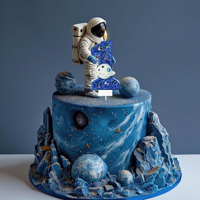 HXOUSE Spaceship Number 1 Birthday Candles - Outer Space Universe Birthday Candles for Cake, 1 Candle Topper for Anniversary Celebrations, Astronaut Rocket Party Decorations for Boys