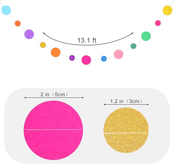 Outus 10 Pieces Colorful Circle Garland Banner Hanging Paper Dot Decorations for Classroom, Birthday Party, Baby Shower, Wedding Backdrop & Photo Booth Graduation Decor (Rainbow)