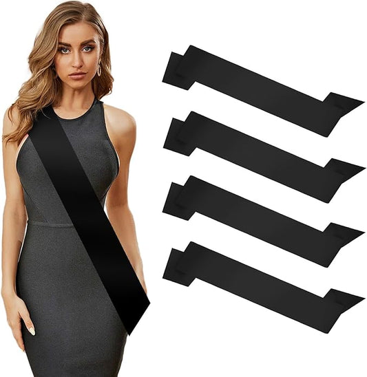 4Pcs Black Blank DIY Sash for Prom Queen, Homecoming, Pageant, Senior Sash, Christmas, Party - Satin Sashes for Graduation, Birthday, Halloween Bachelorette Party, Black Blank Sashes with Safety Pin