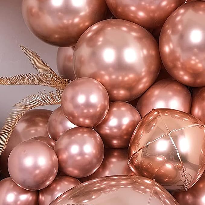 Voircoloria 105pcs Metallic Rose Gold Balloons 12inch Chrome Rose Gold Balloons for Boys Girls Birthday Baby Shower Gender Reveal Wedding Decorations