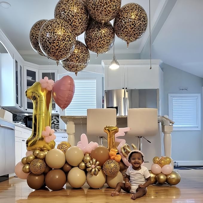 Gold Cheetah Print Balloons, 12 Inch Safari Animal Leopard Print Latex Helium Balloons Jungle Animal Decorations for Kids Wild Wildlife Cheetah Zoo Baby Shower Birthday Theme Party Decorations
