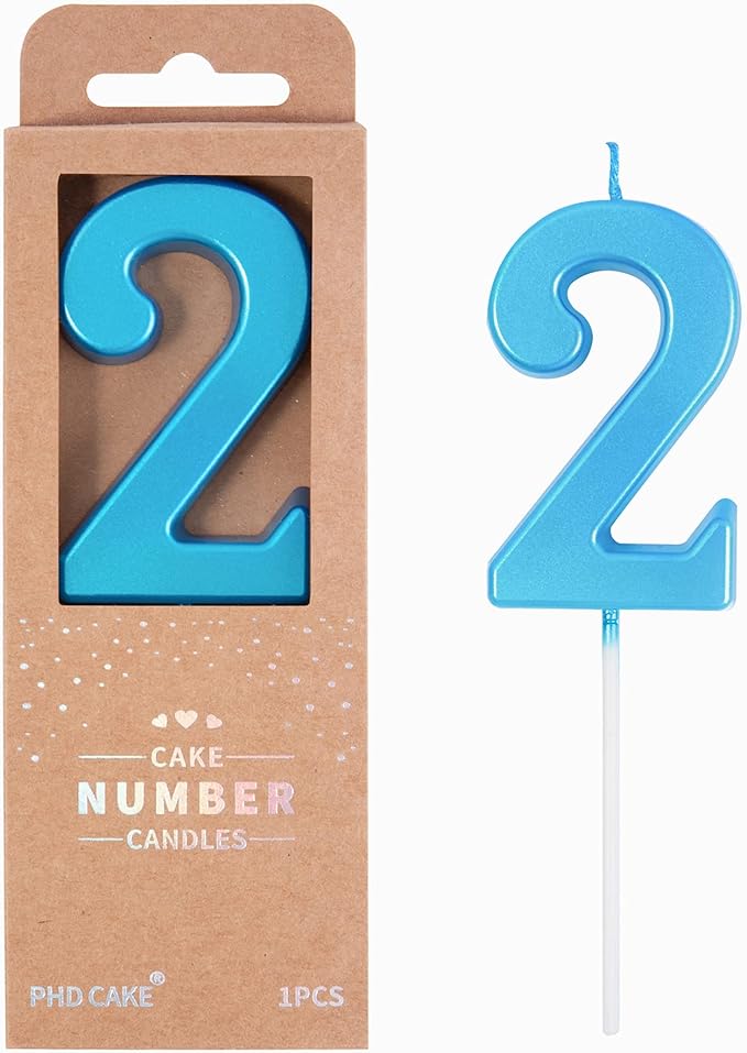 PHD CAKE 2.76 Inch Modern Blue 2 Number Birthday Candles, Blue Number Candles, Cake Number Candles, Party Celebration
