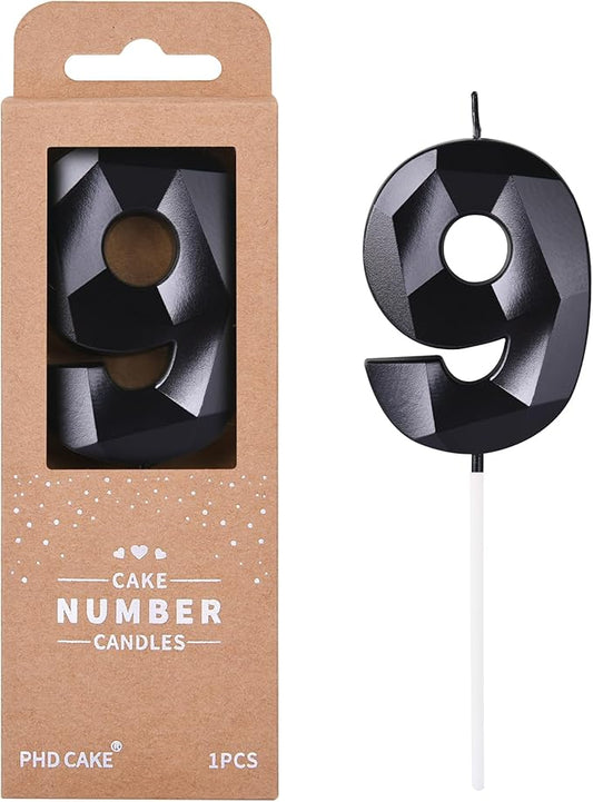 PHD CAKE 2.76 Inch Crystal Black 9 Number Birthday Candles, Black Number Candles, Cake Number Candles, Party Celebration