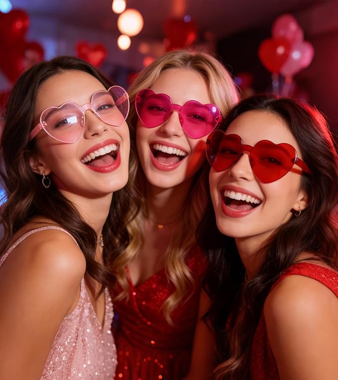 Matcheck 48 Pack Heart Rimless Sunglasses Frameless Colored Party Glasses Transparent Fun Eyewear for Adult