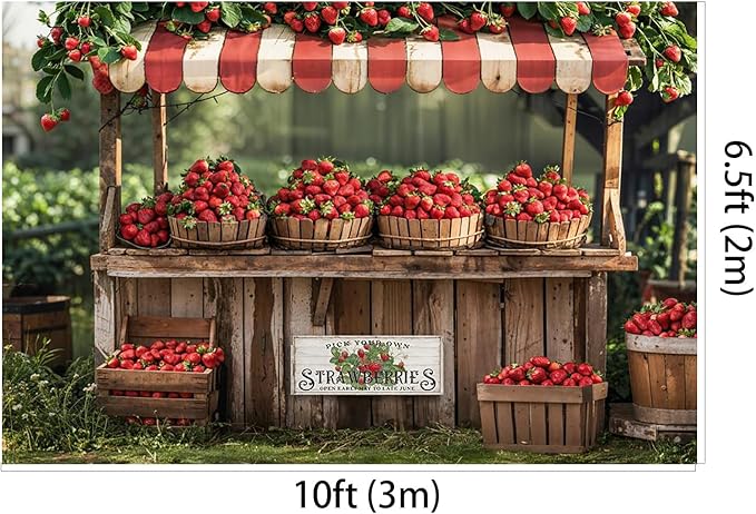 Kate 10x6.5ft Red Strawberry Backdrops for Photography Summer Fruit Shop Background Pick Your Own Strawberry Backgrounds Baby Birthday Party Banner Studio Backdrop