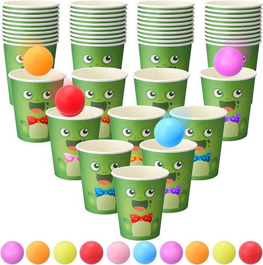 Hollowfly Frog Party Game with 60 Paper Cups 24 Colorful Balls Green Frog Birthday Party Throwing Toss Game for Bug Birthday Princess Gathering Indoor Outdoor Activitie