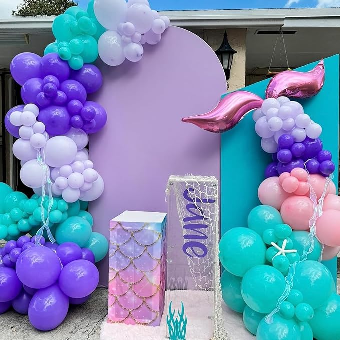 HILAVO Mermaid Balloon Set 12 inch Purple Pink Teal Blue Latex Balloons with Confetti Teal Blue Purple Light Pink Latex Balloon for Girls Mermaid Under The Sea Birthday Baby Shower Party Decorations