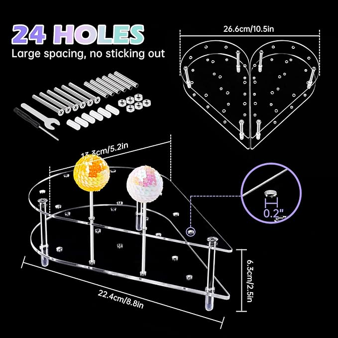 NiHome Cake Pop Stand Non Sticking Out, 24 Holes Acrylic Cake Pop Holder, Lollipop Cakepopsical Stand for Wedding Birthday Party Celebration, Heart Shaped